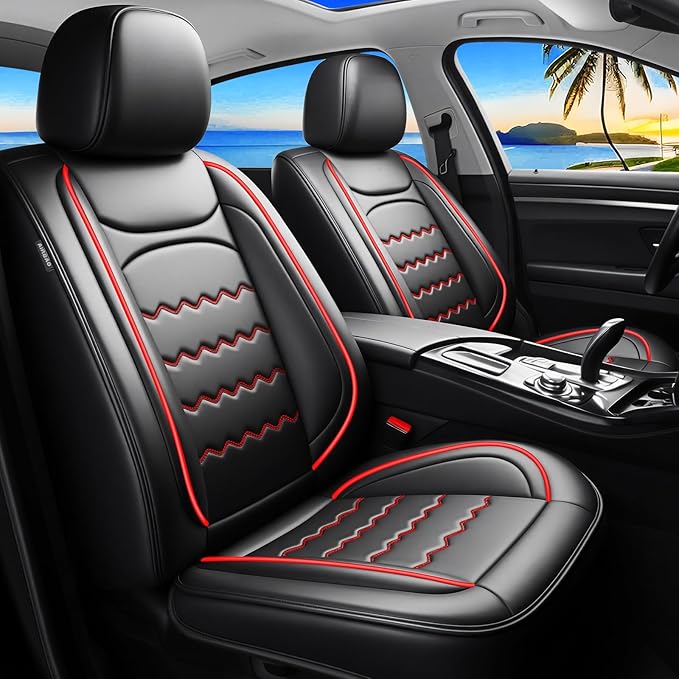 CX-90 Car Seat Covers Fit for Mazda CX-90 2007-2026, Full Coverage Premium Leather Waterproof Breathable Seat Covers Full Set, Automotive Seat Protectors, Airbag Compatible(5 Seats, Black Red)