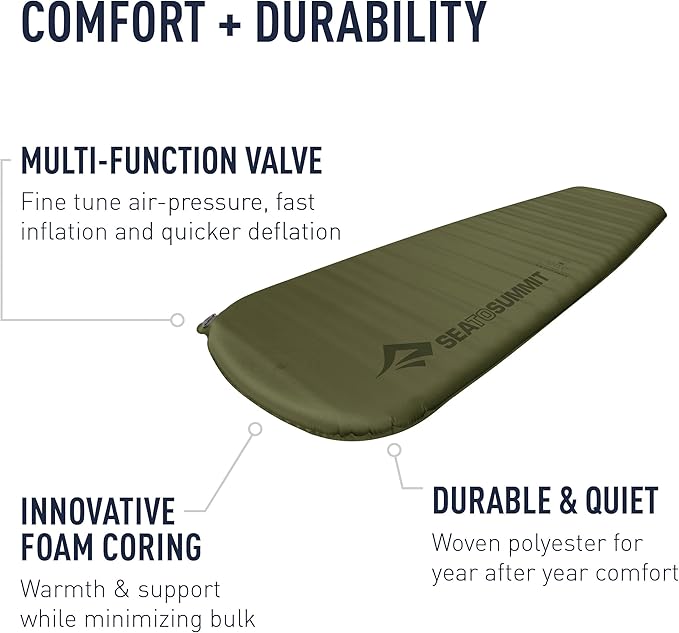 Sea to Summit Camp Plus Self-Inflating Foam Sleeping Mat for Camping, Tapered - Large (78 x 25 x 3 inches)