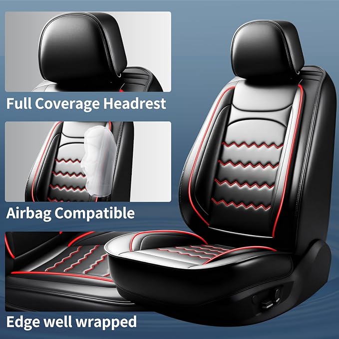 CX-7 Car Seat Covers Fit for Mazda CX-7 2007-2012, Full Coverage Premium Leather Waterproof Breathable Seat Covers, Automotive Seat Protectors, Airbag Compatible(2 Front Seats, Black & Red)