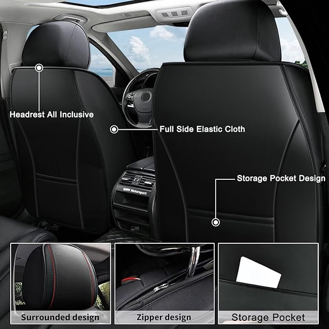AOMSAZTO Car Seat Cover Full Set 5 Seats Fit for Chevrolet Chevy Trailblazer 2021-2026 Leather Car Seat Cushion Protector Compatible Airbag Waterproof Automotive Seat Covers Black&Red