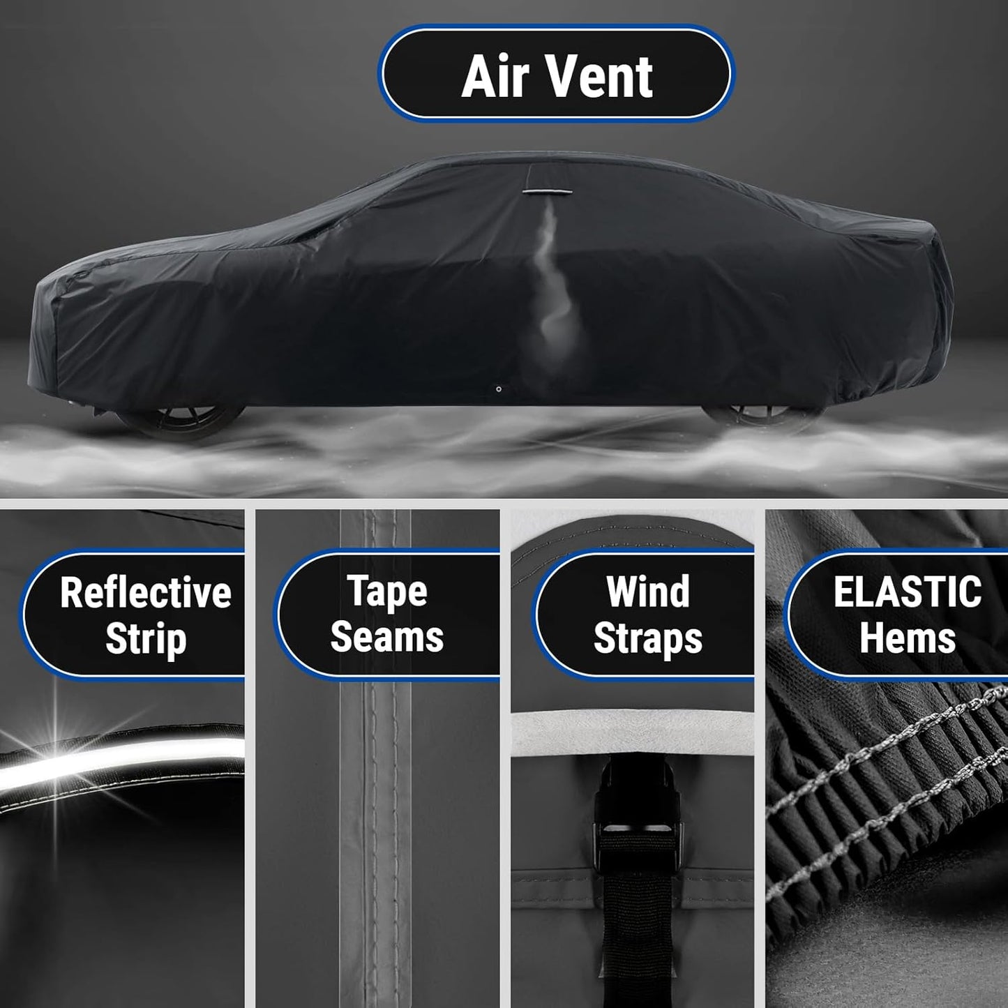 iCarCover Custom Car Cover for Chevy Cavalier (1982-1987) Waterproof All Weather Rain Snow UV Sun Protector Full Exterior Indoor Outdoor Car Cover (Stripe - Black/Gray)