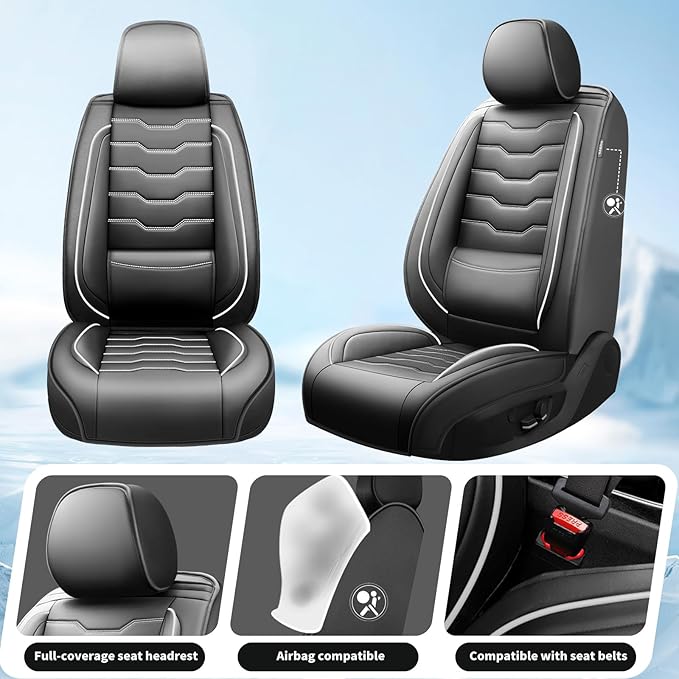 Fit CRV Car Seat Covers Premium Leather for Honda CRV cr-v 2011-2025 2026. Waterproof， Breathable, Scratch-Resistant & All-Weather Seat Cushion Protector (Front Seat,White Line Black)