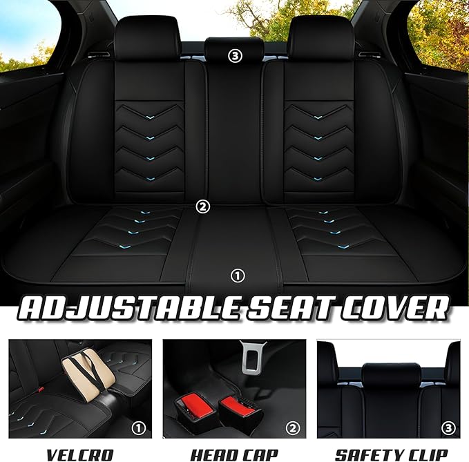 Car Seat Covers for Cadillac CTS 2003-2019, Premium Nappa Leather Car Seat Cover, Stylish Sport Seat Covers， Automobile Seat Cover Sets.(Standard 2 Seats/Black Blue)