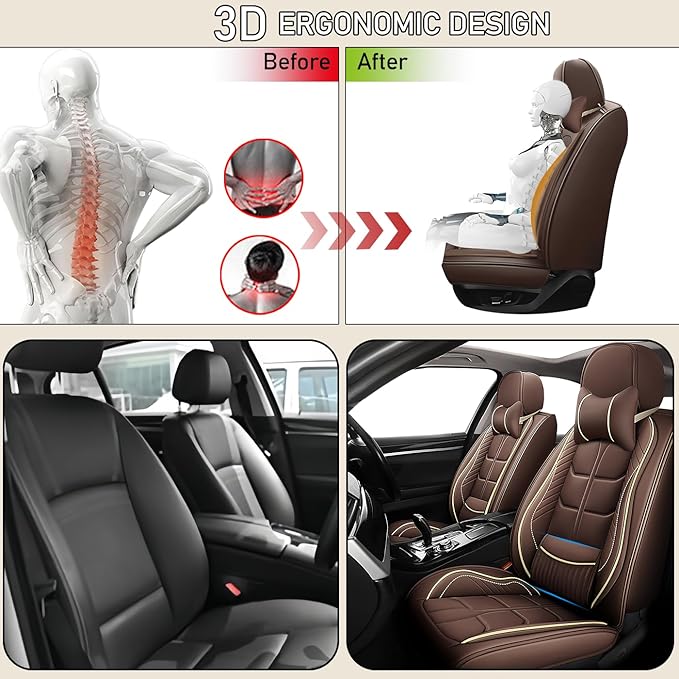 Leather Car Seat Covers Fit for Toyota FJ Cruiser 2002-2024, 5 Seater Car Seat Cover, Premium Waterproof, Scratch Resistant Car Interior Accessories (Full Set with Pillow Coffee)