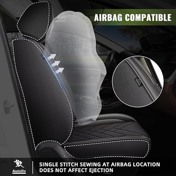 AOMSAZTO 2 Front Car Seat Covers for Toyota 4Runner 2003-2026: Faux Leather Automotive Seat Cover Waterproof Compatible Airbag(2 Seats, Black&Grey)