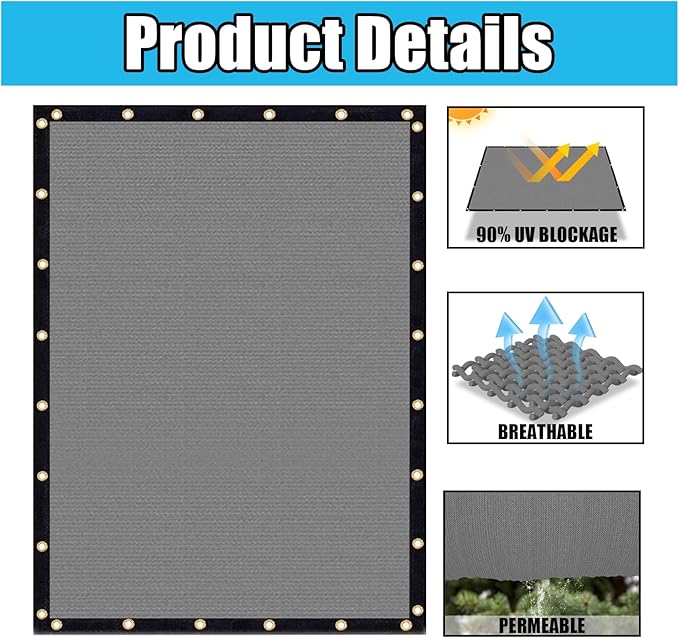 Amagenix 90% Shade Fabric 14'X 18' Gray Sun Shade Cloth with Grommets for Pergola Replacement Shade Cover Canopy, Heavy Duty, Cable Zip Ties Included (We Customized)
