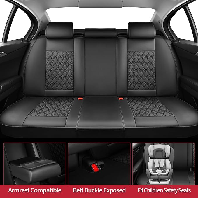 Fit Camry Car Seat Covers for Toyota Camry 2012-2024 2025 2026 - Upgraded Premium Waterproof & Breathable Leather, Airbag Compatible, All-Weather Seat Cushion Protector (Full Set, Black)