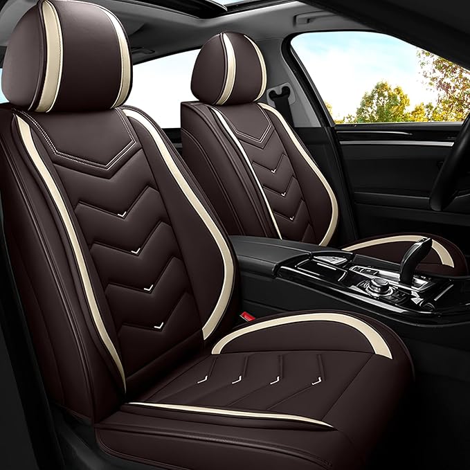 Car Seat Covers for Cadillac CTS 2003-2019, Premium Nappa Leather Car Seat Cover, Stylish Sport Seat Covers， Automobile Seat Cover Sets.(Standard 2 Seats/Coffee Color)