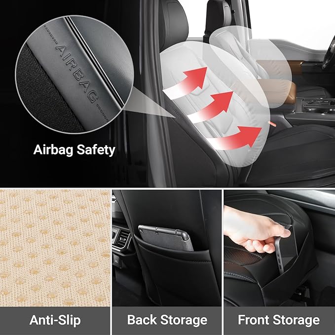 Coverland Custom Fit Car Seat Covers for Car Compatible with [Mustang, Fusion, Prius, Optima, TSX, MINI Cooper] Premium Waterproof Non-Slip Interior Seat Protector [Front Black- Size Chart A17]