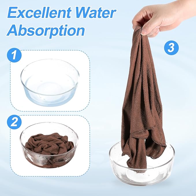 HARFINGTON 6 Pack Microfiber Cleaning Cloth, 24" x 12" Multi-Functional Cleaning Towels Reusable Absorbent Rags for Car Wash Kitchen Household Window Clean, Brown