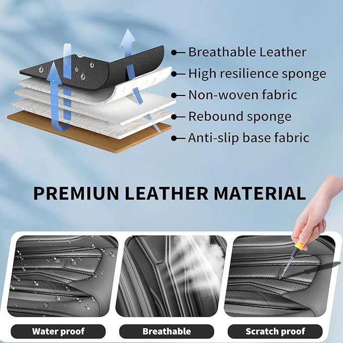 Fit Rogue Car Seat Covers Compatible with Nissan Rogue 2011-2025 2026 - Full Set Premium Leather， Waterproof Breathable， All-Weather Seat Cushion Protecto&Airbag Compatible （All Black