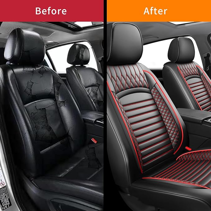 Fit Elantra Car Seat Covers for Hyundai Elantra 2017-2024 2025 2026 - Upgraded Premium Waterproof & Breathable Leather, Airbag Compatible, All-Weather Seat Cushion Protector(2 Front/Black+Red)