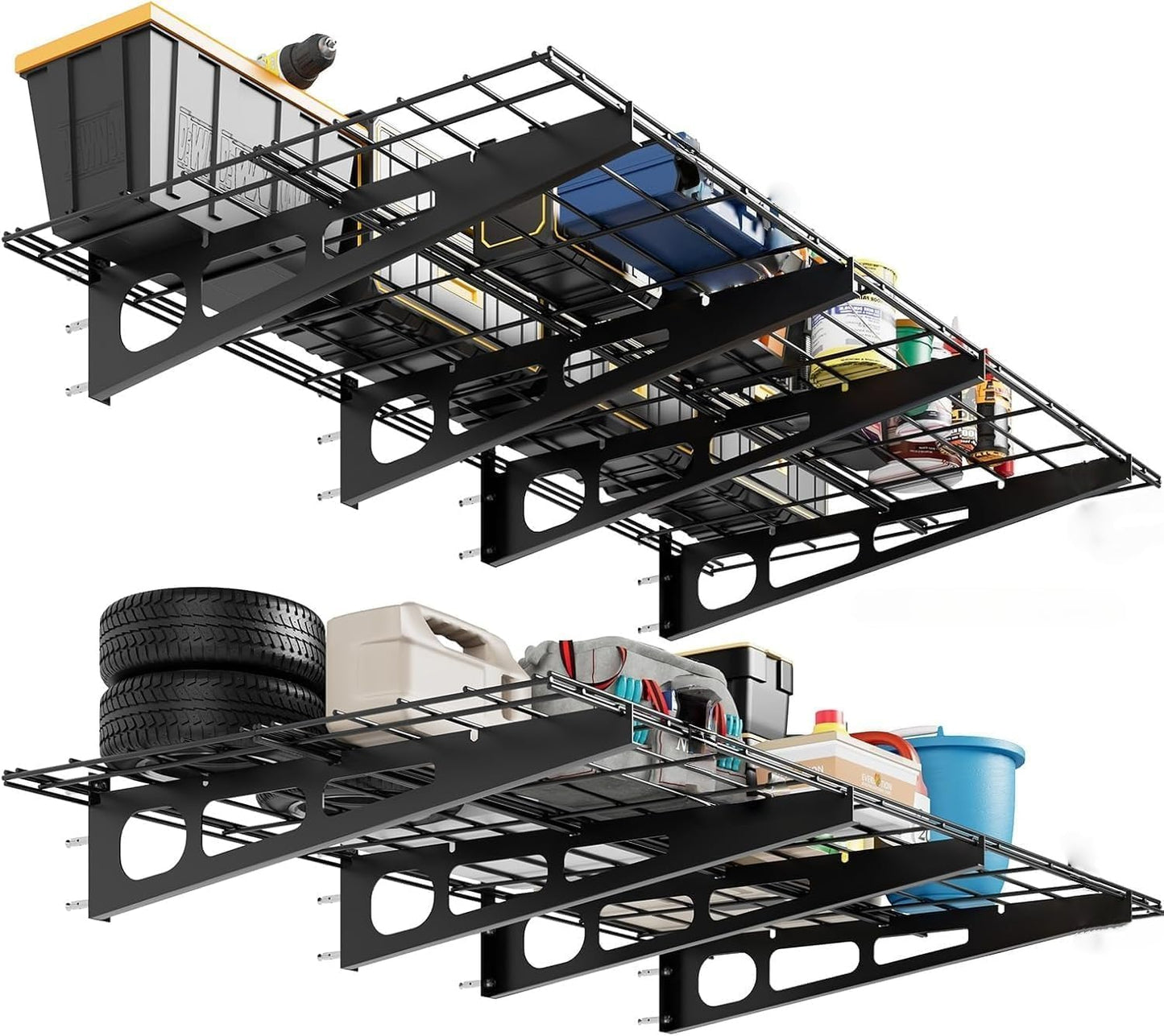 2 Pack 2x6ft Garage Storage Shelving Wall Mounted, 24-inch-by-72-inch 1600 Lbs Heavy Duty Sturdy Storage Shelves, Wall Shelves Folding Storage Garage Organization for Warehouse, Laundry