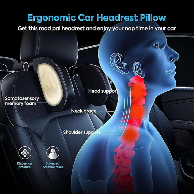 Headrest Lumbar Pillows Car Seat for Toyota Land Cruiser 2000-2025, Ergonomic Neck Back Support Cushion, Comfortable Breathable Washable Cover, Memory Foam, Gray
