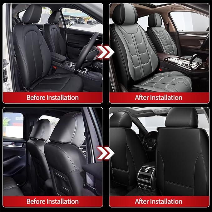 TTX LIGHTING Car Seat Covers fit for VW/Volkswagen Jetta 2007-2025 Front Seat: Premium Leather Automotive Seat Cover with Airbag Compatible Waterproof (2 Seats, Black & Gray)