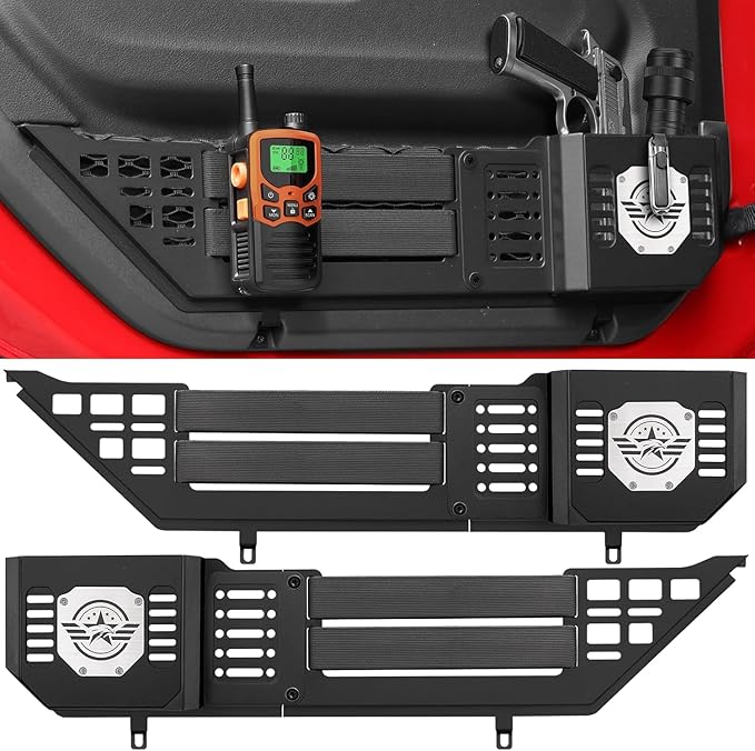VEILS Front Door Storage Box for Jeep Wrangler JL JLU 4XE (2018-2025) & Gladiator JT (2020-2025) Accessories, Fits Manual/Power Seats, Heavy-Duty Metal Door Pockets Organizer 2PCS, Black