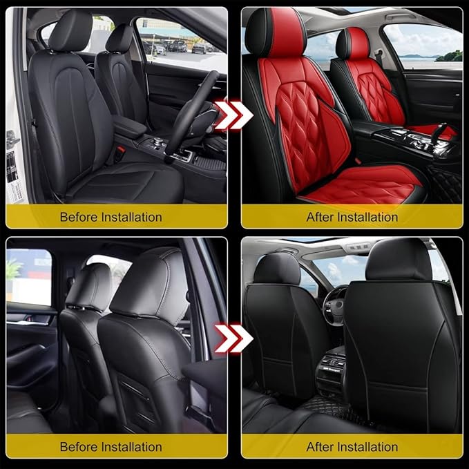 AOMSAZTO Front Seat Covers Fit for Kia Seltos 2021-2026 Waterproof Faux Leather Car Seat Cover Compatible with Airbag(2PCS Front, Black&Red)