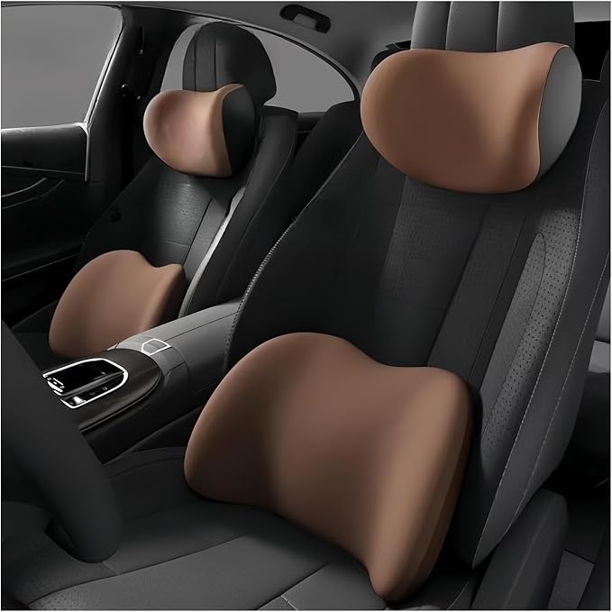 Car Neck Pillow and Lumbar Support Cushion - Memory Foam Backrest for Driver Seat Comfort(Orange)