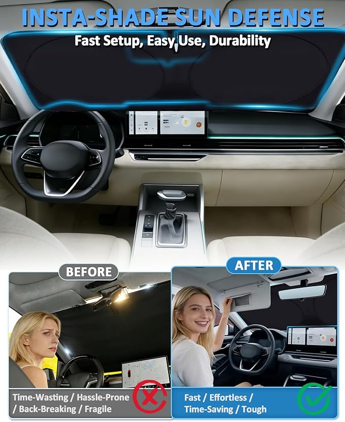 Sun Shade for Chevy Silverado/GMC Sierra Windshield Sunshade for 2019-2025 Sierra 2500 3500 HD, fit Chevrolet Silverado 1500, Regular Cab,2Dr 4Dr Front Window Cover Suncreen Shield Visor