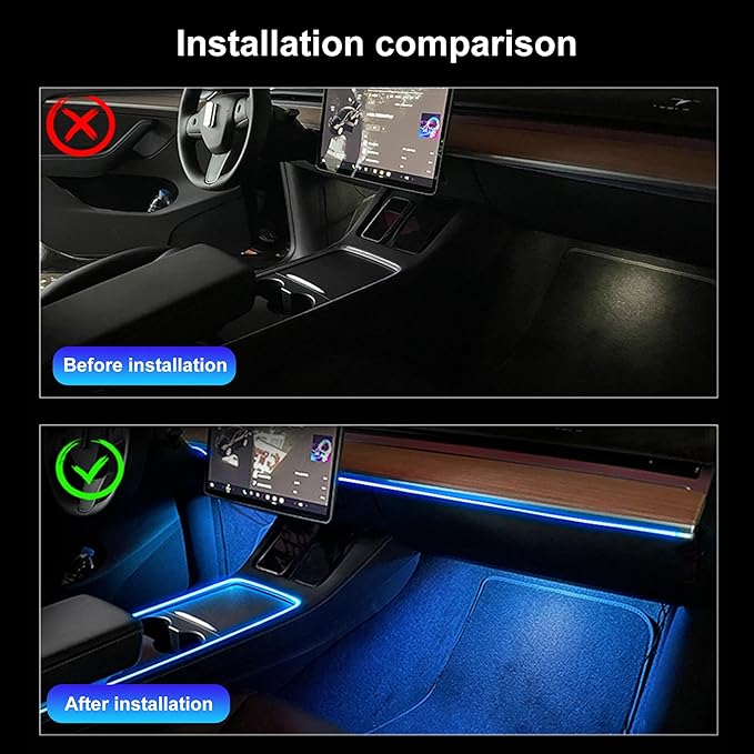 Car Interior Strip Lights, 5 in 1 Multicolor RGB Car Footwell Ambient Lighting Kit, 6m Fiber Optic EL Neon Tube Light, DIY Mode Music Sync RF Remote Control DC 12V