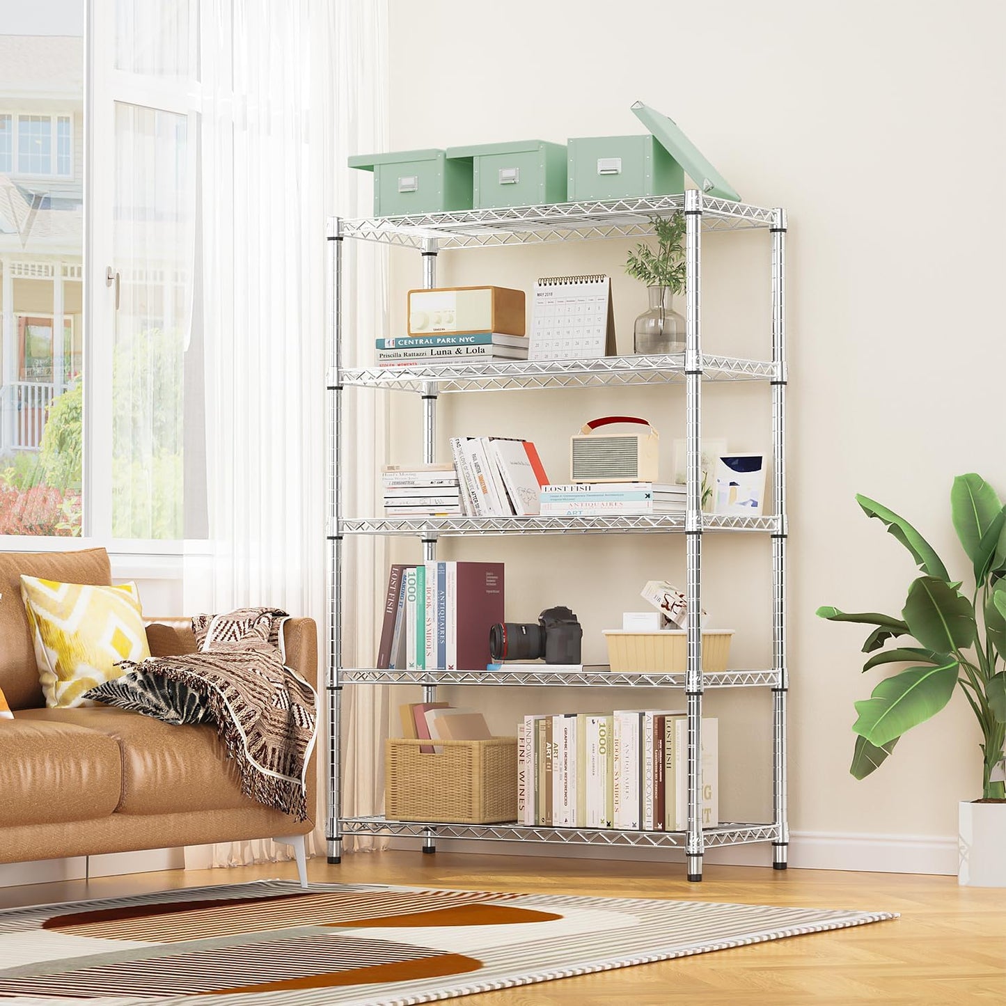 1750 LBS Storage Shelves 5-Tier Utility Shelving Unit Steel Organizer Wire Rack for Home,Kitchen,Office,Garage, Capacity 17.7" D x 47.2" W x 72.3" H