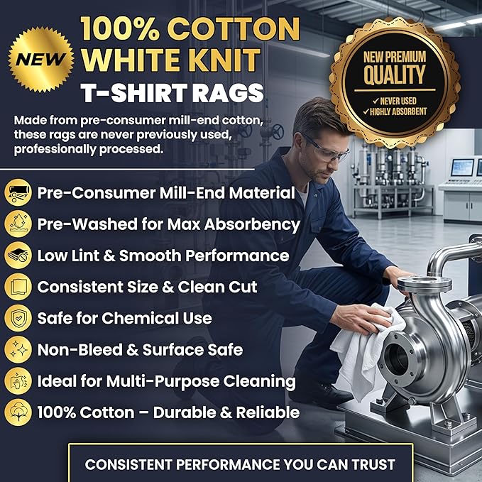 Premium New White Cotton Knit T-Shirt Rags (4 lbs. Bag - Pack of 6) - Lint-Free, Soft & Absorbent Cleaning Cloths for Auto, Paint, Garage, Staining & Polishing