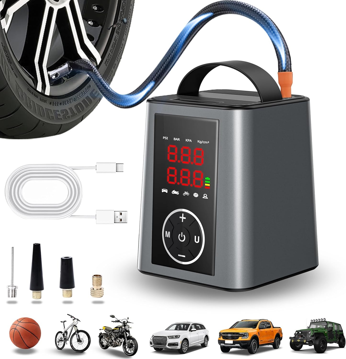 Amooca Tire Inflator Smart Fast Auto Tire Inflation 150 PSI 20000mAh Cordless Air Pump with Emergency Light for Outdoor SUV Car Motorcycle Bike Ball
