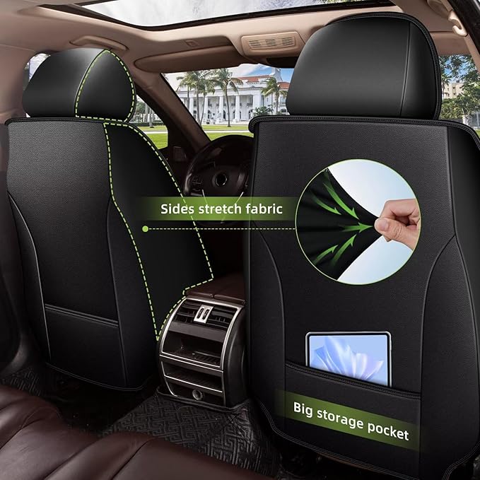AOMSAZTO Full Set Seat Covers Fit for VW/Volkswagen CC 2009-2017: 2 Row 5 Seats Faux Leather Waterproof Seat Covers Automotive Seat Cushion Protector(Black&Grey)
