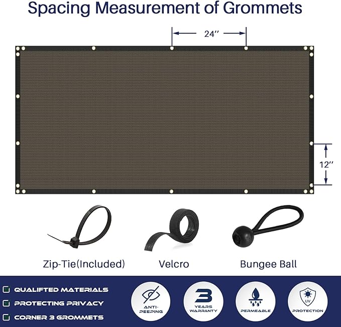 Windscreen4less Privacy Fence Screen Heavy Duty Windscreen Fencing Mesh Fabric Shade Net Cover with Brass Grommtes for Outdoor Wall Garden Yard Pool Deck, 8'x133' Brown
