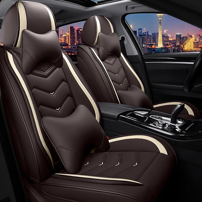 CTDS Car Seat Covers for Nissan Altima 2001-2026, Stylish Sport Seat Cover, Premium Nappa Leather Car Seat Cover. Automobile Seat Covers Sets.(Luxury 2 Seats/Coffee Color)