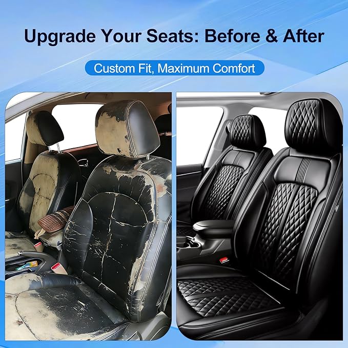 Fit Impala Car Seat Covers for Select Chevrolet/Chevy Impala 2000-2020, Premium Full Coverage Leather, Airbag Compatible, Waterproof All Weather Seat Protector, Full Set, Black