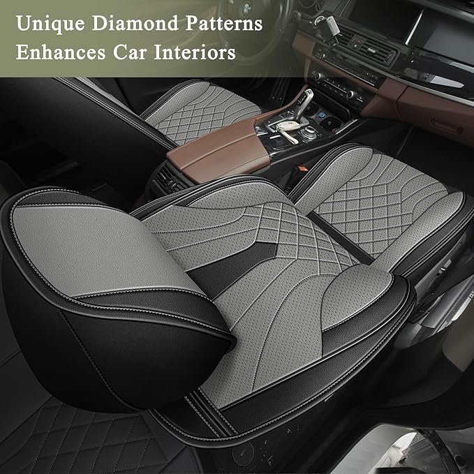 Car Seat Covers for Mazda CX5 CX-5 2013-2025 2026: Front Pair Breathable Perforated Faux Leather Seat Cover (2 Seat,Black&Grey)