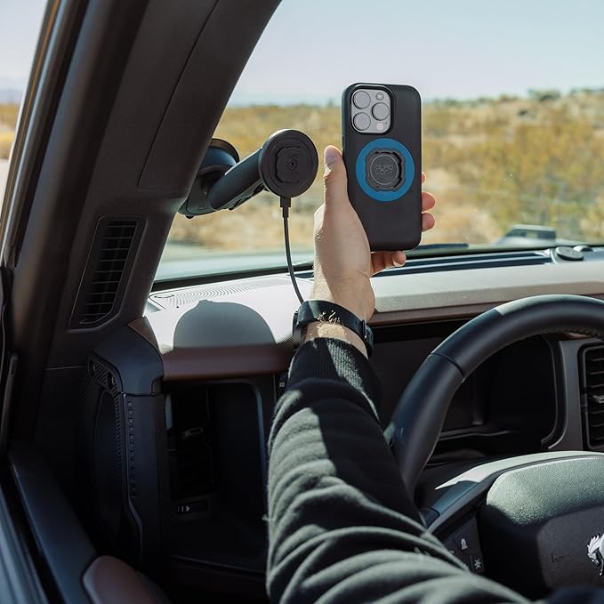 Quad Lock Heavy Duty Suction Car Phone Mount with MAG Phone Case and MAG Wireless Charging Head for iPhone 11
