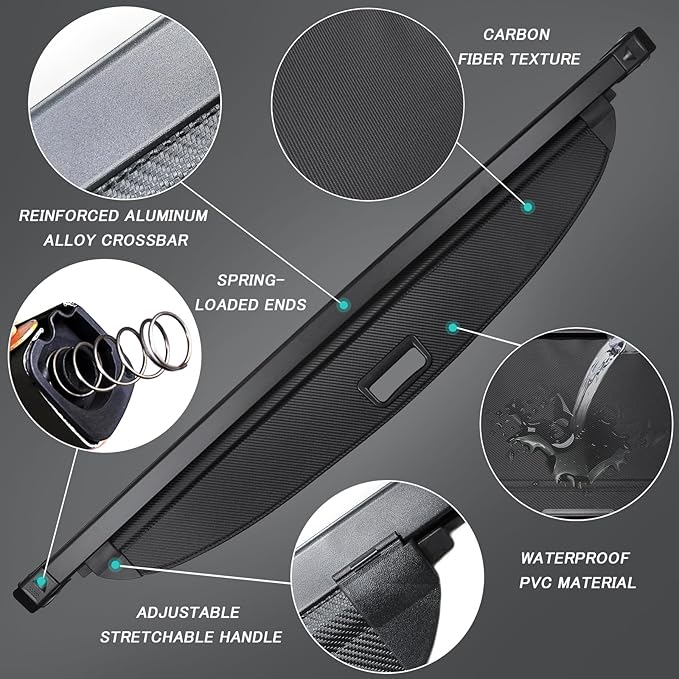 Cargo Cover for Kia Telluride 2026-2020 (NOT FIT 2027) Accessories Retractable Trunk Cover Security Shielding Shade Cargo Luggage Cover Trunk Privacy Protection (Carbon Fiber Texture)