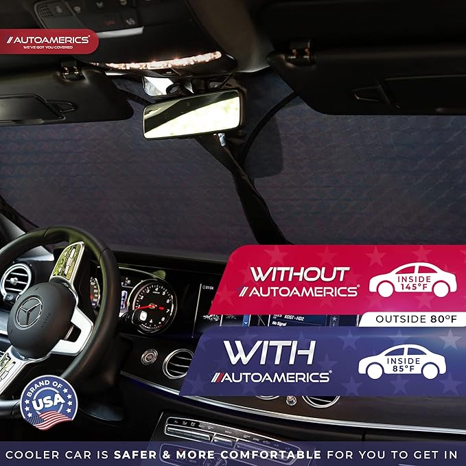 Autoamerics 1-Piece Windshield Sun Shade - Holographic Print Foldable Car Front Window Sunshade for Cars SUV Truck - Heat Blocker Visor Protector Blocks Max UV Rays and Keeps Your Vehicle Cool Medium