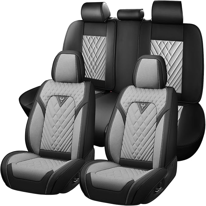 Truck Seat Covers for Ford Ranger 2019-2026, Waterproof Premium Leather Full Coverage Car Seat Covers, Muscle Sport Style Auto Interior Seat Cover Sets (Full Set/Black Gray)