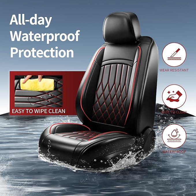 Fit for Accent Seat Covers Compatible with Hyundai Accent 2017-2026 - Waterproof Breathable Leather Automotive Seat Cushions Protector,Airbag Compatible,Only 2 Front seat Covers(Redline)