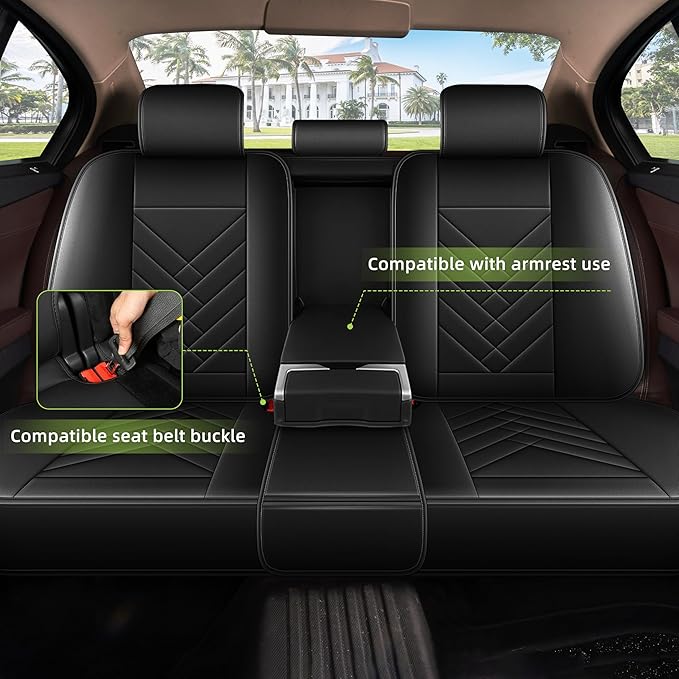 AOMSAZTO Seat Covers for Chevrolet Chevy Malibu 2009-2026 Full Set - Waterproof Faux Leather Car Seat Protector Scratch Resistent Car Seat Cushion Interior Seat Cover Automotive Accessories (Black)
