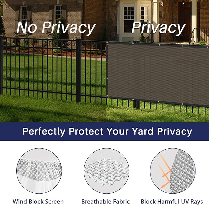 Windscreen4less Privacy Fence Screen Heavy Duty Windscreen Fencing Mesh Fabric Shade Net Cover with Brass Grommtes for Outdoor Wall Garden Yard Pool Deck, 8'x6' Brown