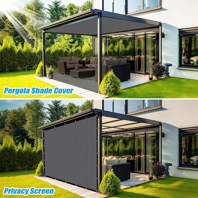 Amagenix 90% Shade Fabric 5'X 7' Gray Sun Shade Cloth with Grommets for Pergola Replacement Shade Cover Canopy, Heavy Duty, Cable Zip Ties Included (We Customized)