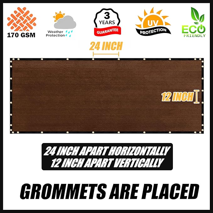 Royal Shade Custom Size 5' x 13' Brown Fence Privacy Screen Windscreen Cover Netting Mesh Fabric Cloth - Cable Zip Ties Included (We Make Custom Size)