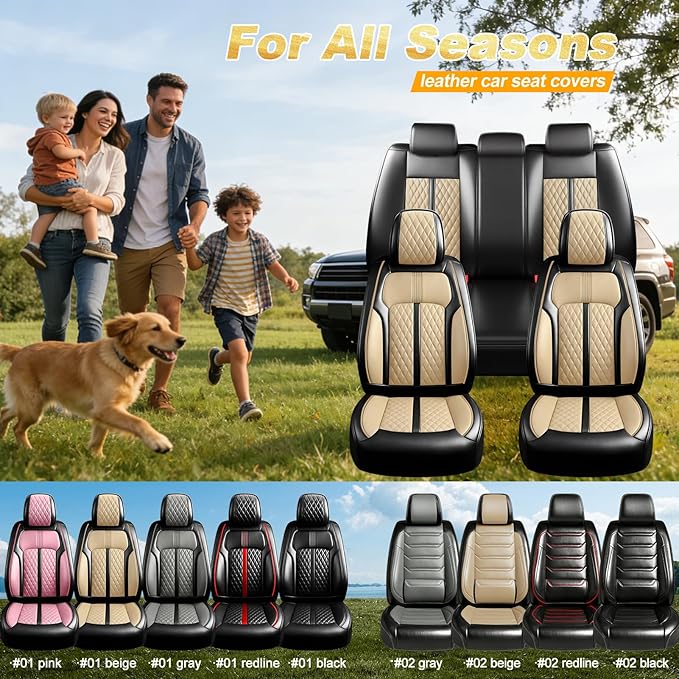 Fit Sonic Car Seat Covers for Select Chevrolet/Chevy Sonic 2012-2020, Premium Full Coverage Leather, Airbag Compatible, Waterproof All Weather Seat Cushion Protector, Front Pair Black+Beige