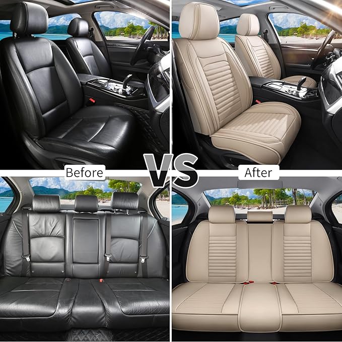 Car Seat Covers Full Set Fit for Toyota Avalon 2001-2022, Premium Faux Leather Car Seat Protector,Breathable Anti-Slip Full Wrapping Edge Seat Covers(Beige,Full Set)