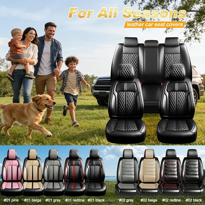 Fit Malibu Car Seat Covers (Front Pair) for Select Chevrolet/Chevy Malibu 2009-2025 - Full Coverage Leather, Airbag Compatible, Waterproof & All Weather Seat Cushion Protector, Black