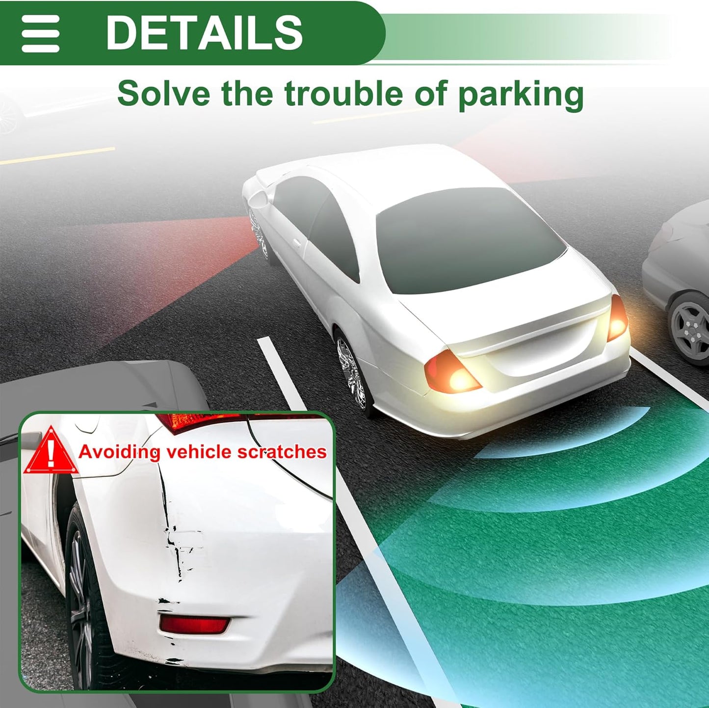 Motoforti Universal Car Auto Vehicle Reverse Backup Radar System Reverse Parking Sensors Alarm Buzzer Reminder Distance Detection Black 4Parking Sensors