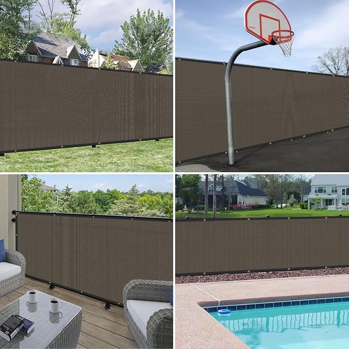 Windscreen4less Privacy Fence Screen Heavy Duty Windscreen Fencing Mesh Fabric Shade Net Cover with Brass Grommtes for Outdoor Wall Garden Yard Pool Deck, 8'x147' Brown