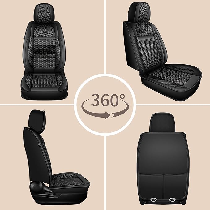 TTX LIGHTING for Buick Envision 2016-2025 Car Seat Covers, Breathable Ice Silk & Leather Seat Protector, Cool & Anti-Sweat for Long Driving, Airbag Compatible, 2 Front Seats (Black)