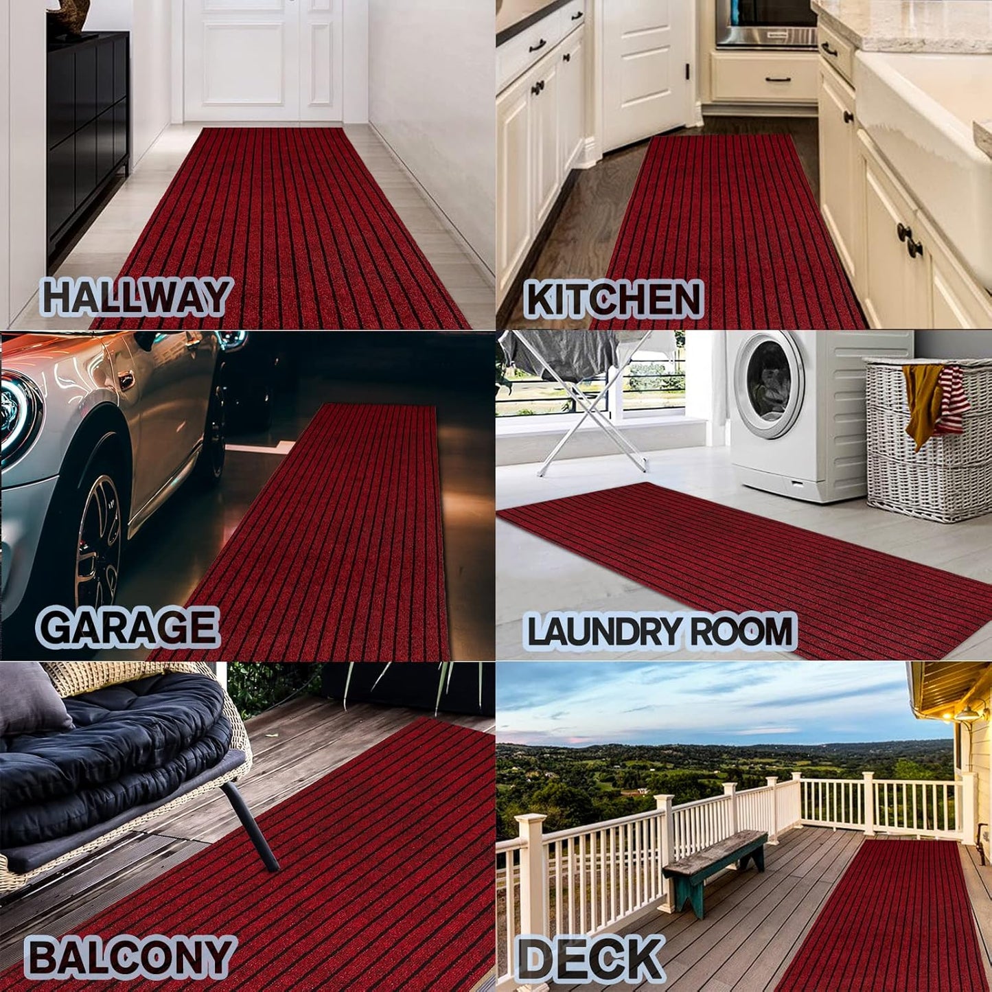 Custom Size Backed Non-Slip Area Rugs Runner, Easy Clean, Waterproof Runner Rugs for Hallway Entryway, Kitchen, Laundry, 4FT x 37FT, Red Stripe