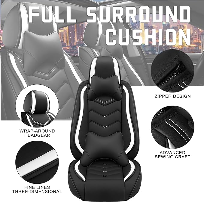 CTDS Car Seat Covers for Honda HR-V 2016-2026, Stylish Sport Seat Cover, Premium Nappa Leather Car Seat Cover. Automobile Seat Covers Sets.(Luxury 2 Seats/Black White)