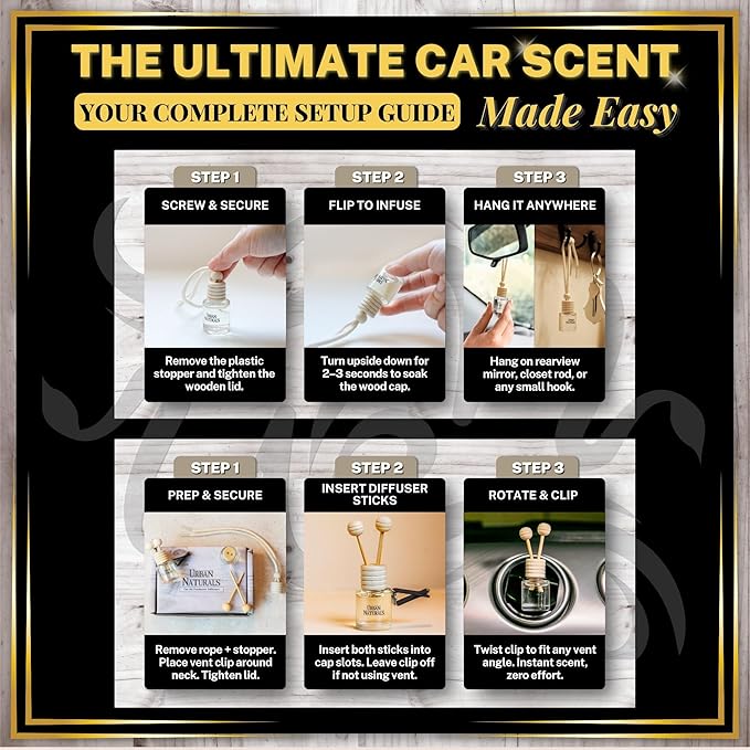 Urban Naturals Car Air Freshener Hanging + Vent Clip, Vanilla Toasted Macadamia '71 Scent Diffuser, Long Lasting Car Fresheners Made in USA, Auto Accessories for women (3 Pack)